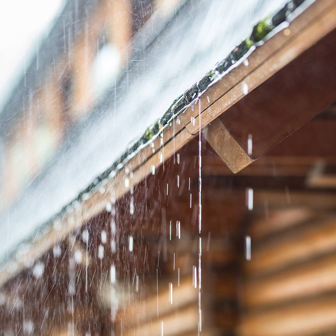 A metal roof getting rained on