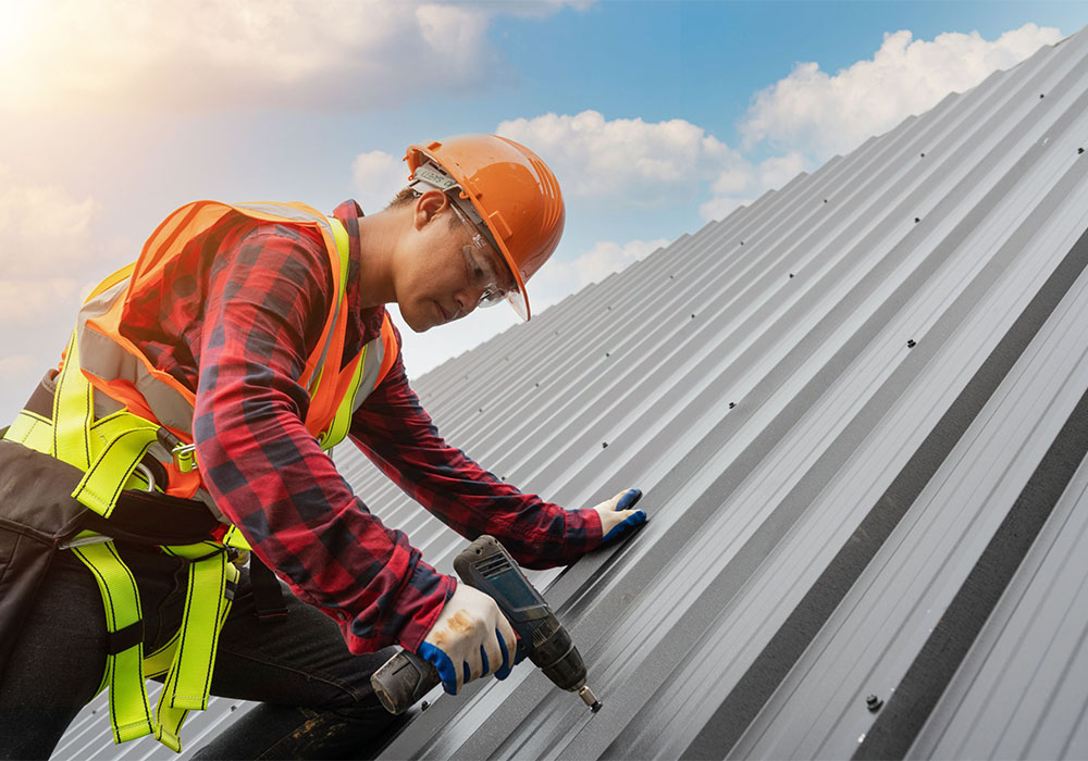 contractor repairing roof